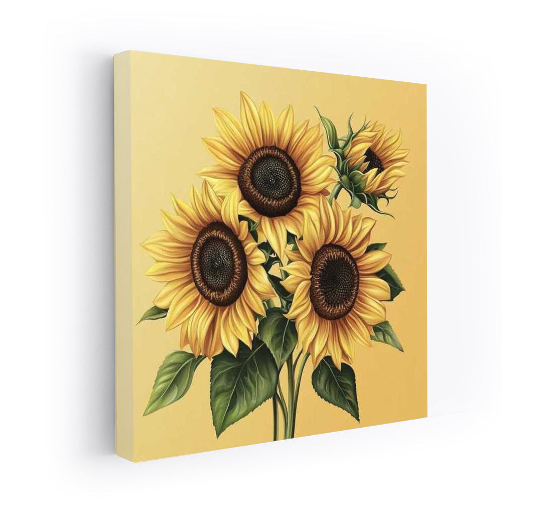 Four Bright Sunflowers Helianthus: Joy and Warmth