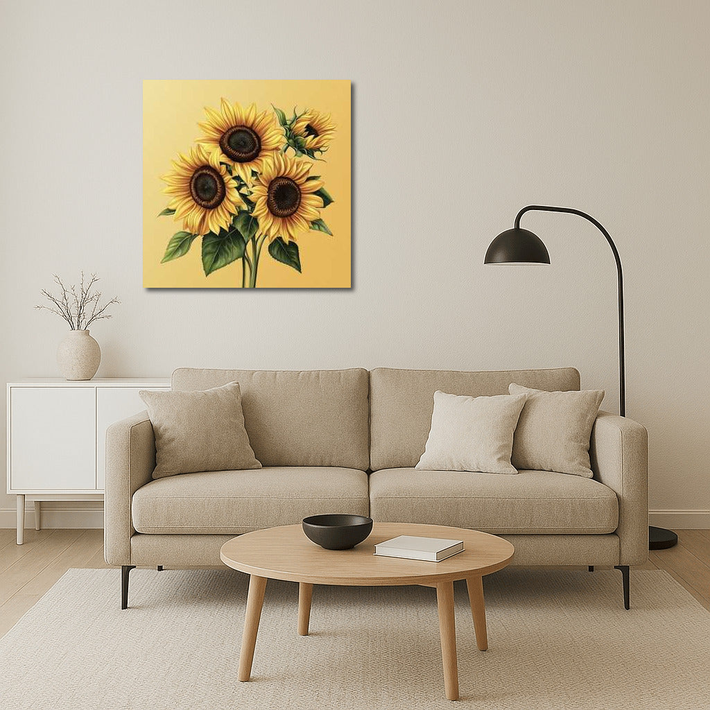 Four Bright Sunflowers Helianthus: Joy and Warmth
