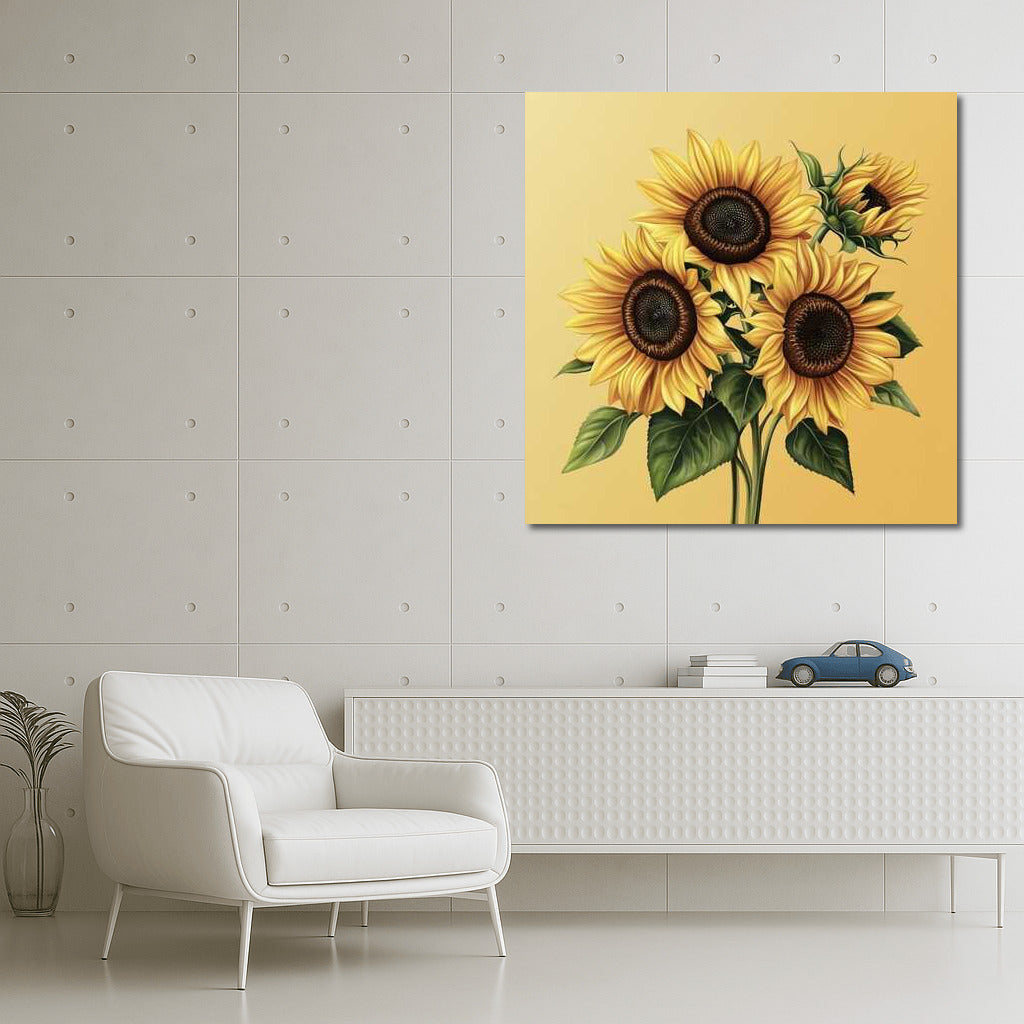 Four Bright Sunflowers Helianthus: Joy and Warmth