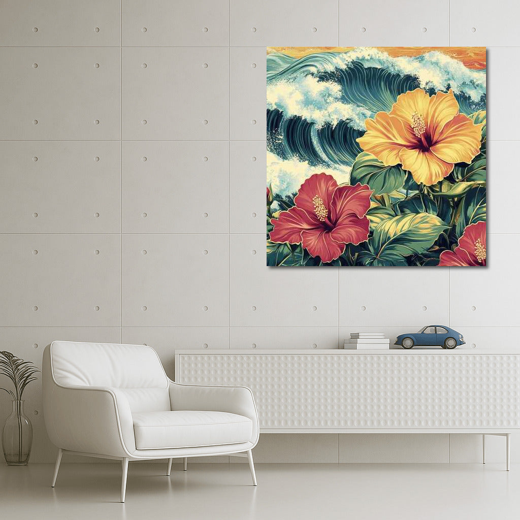 Tropical Explosion: Hibiscus Rosa-Sinensis in Oceanic Freshness