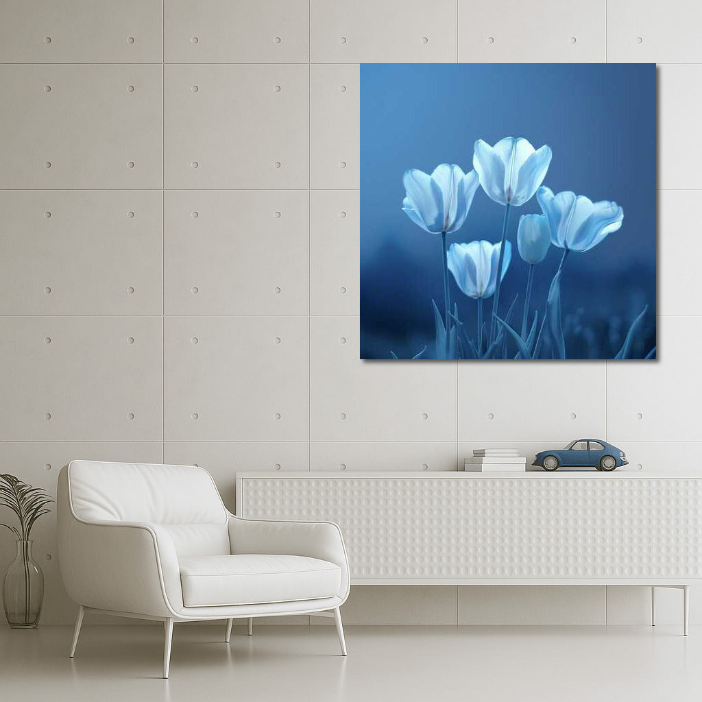 White Tulips Triumph on Blue Screen: Blue Screen Tulips 2