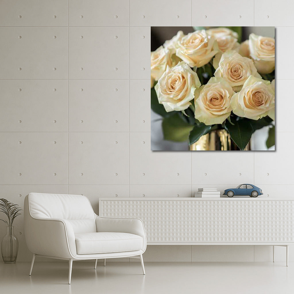 Bouquet of cream roses 'David Austin': Tenderness of nature on the wall