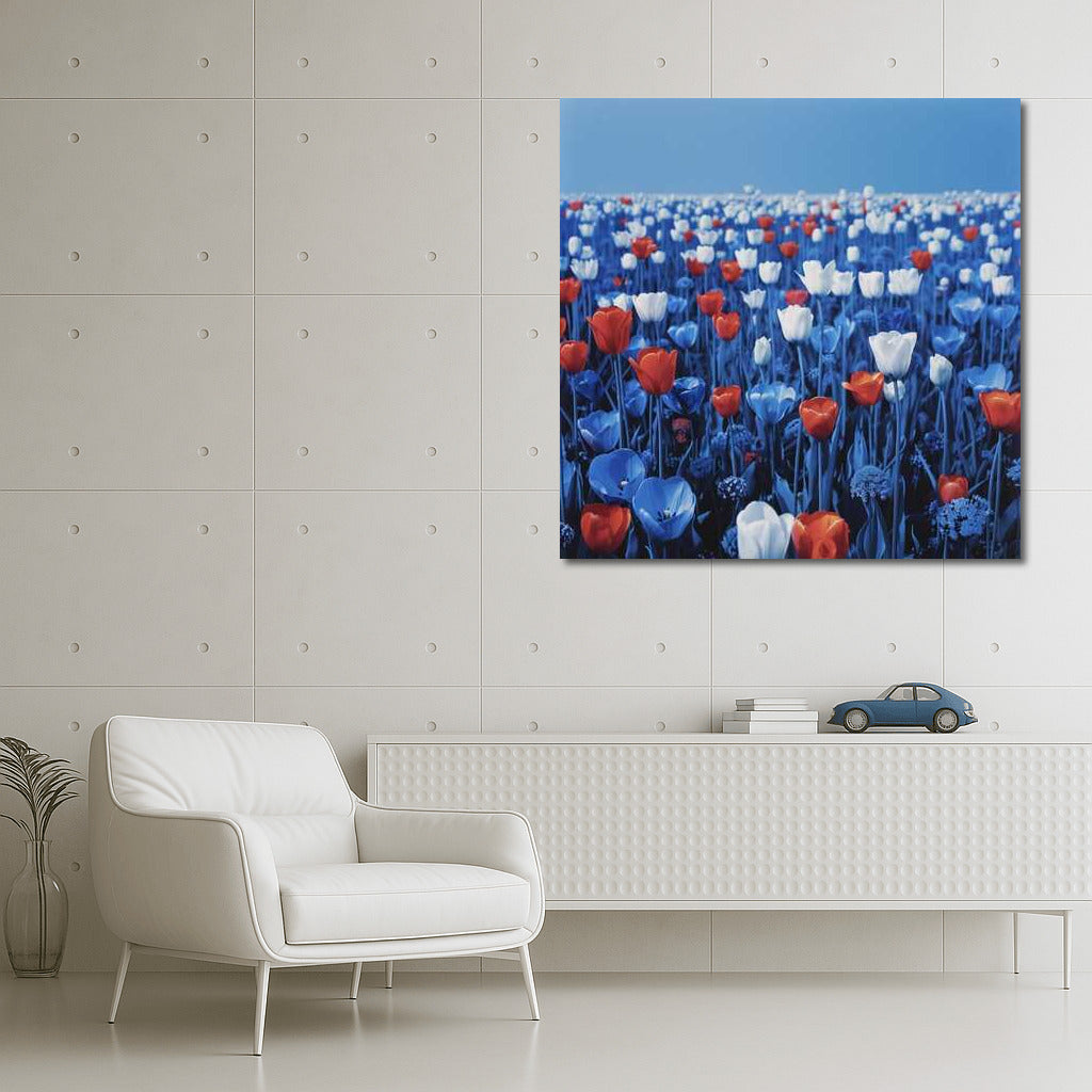 Spring Darwin Tulips on Blue Background