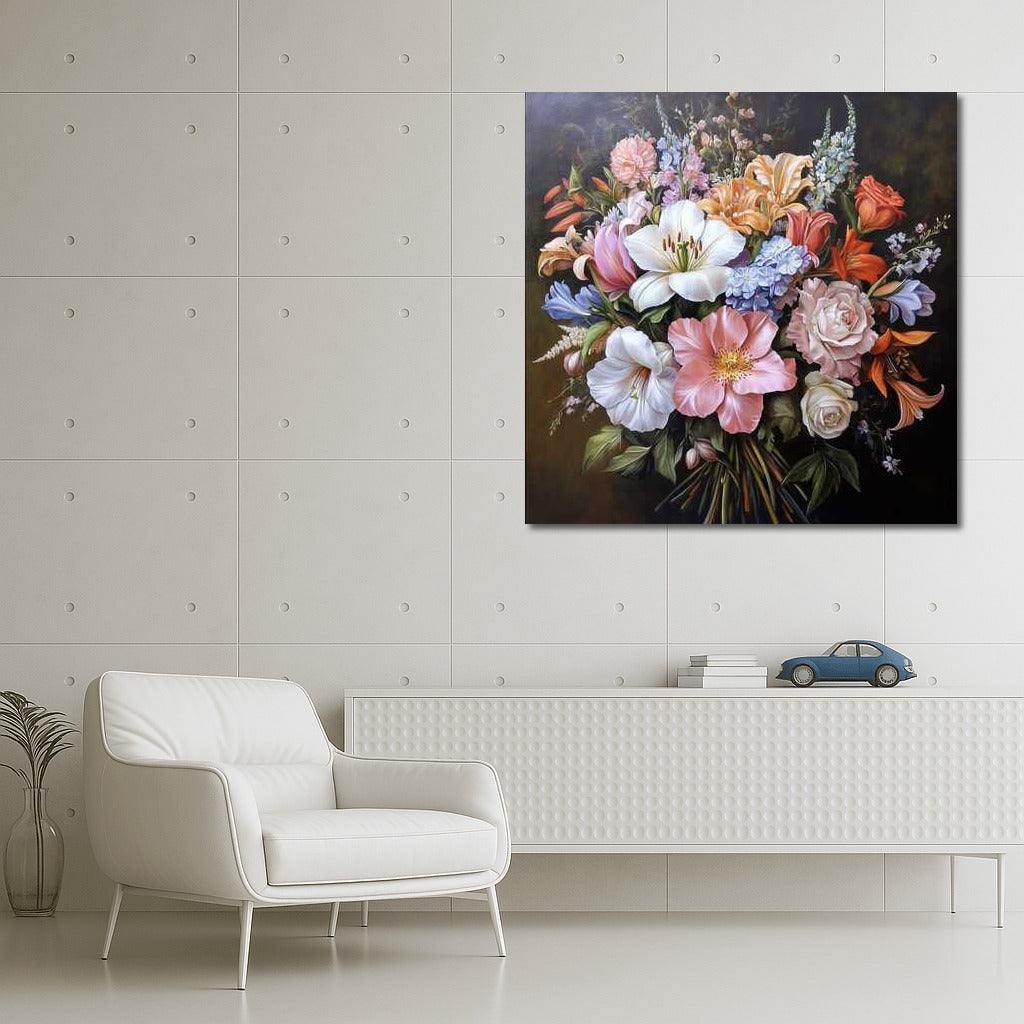 Lush Bouquet: Lilies, Roses and Peonies in Bloom - Flower Bouquet Peint 2