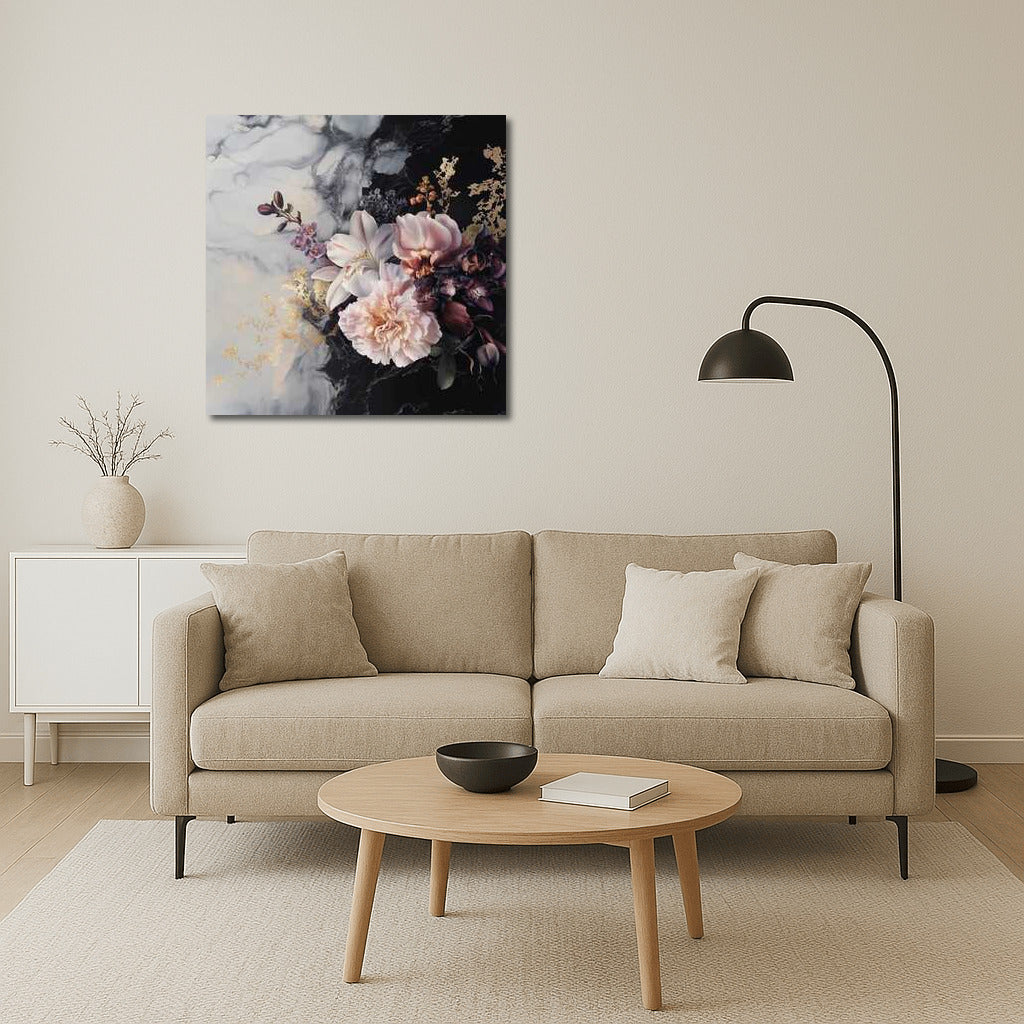 Sarah Bernhardt Peonies and Orchids on Marble: Creative Flower Bouquet 4