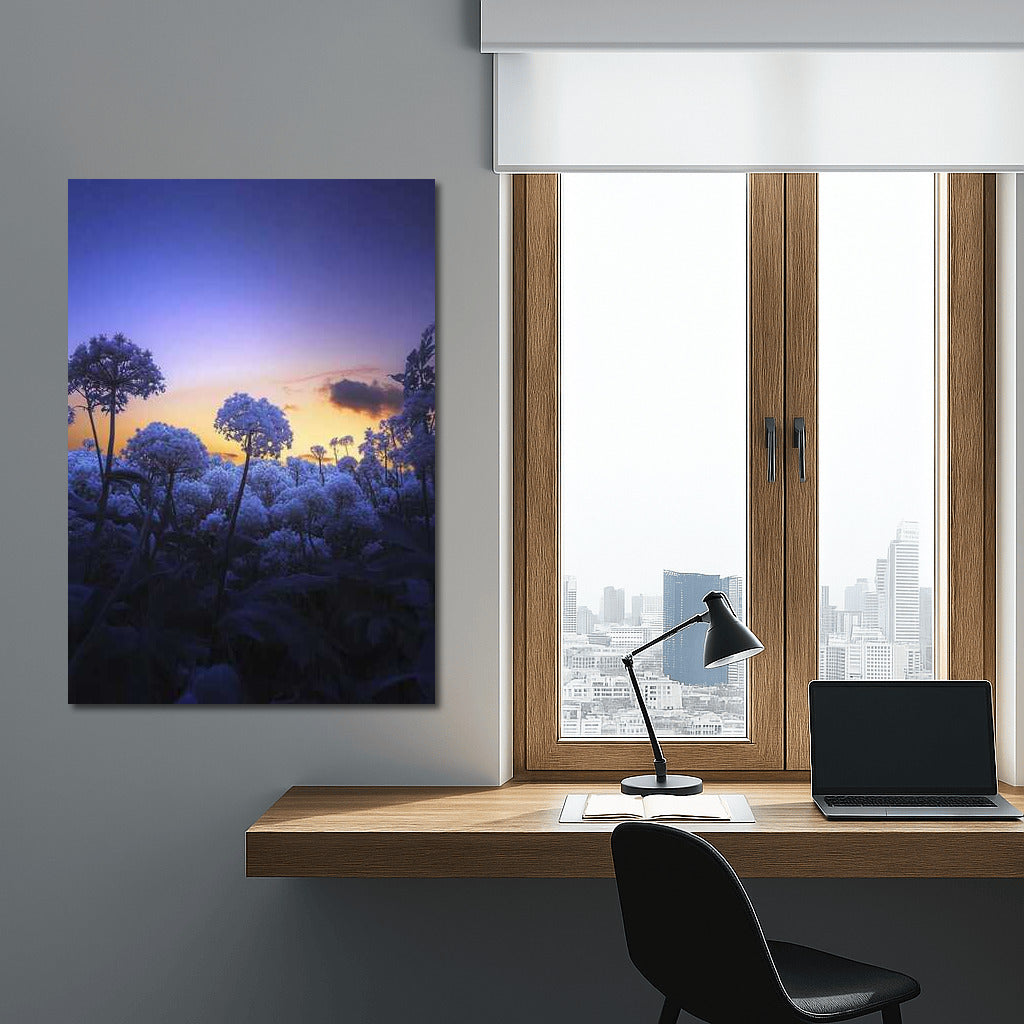 Blue Flowers at Sunset: Gentle Touch of Nature