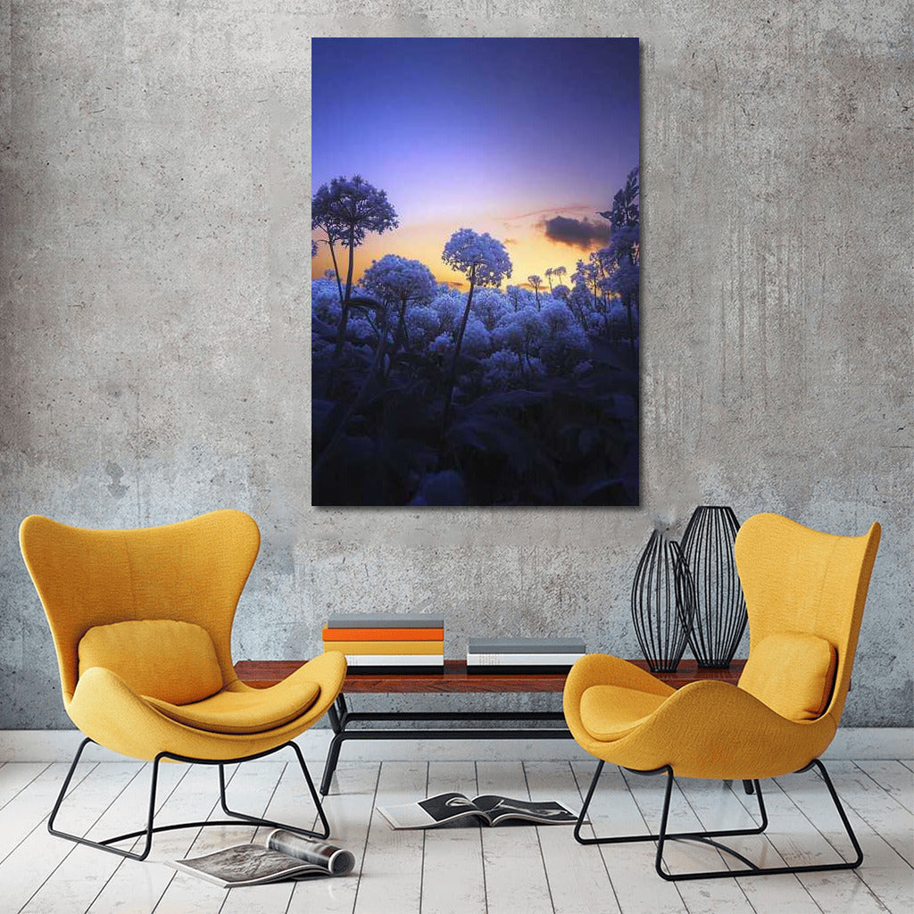 Blue Flowers at Sunset: Gentle Touch of Nature