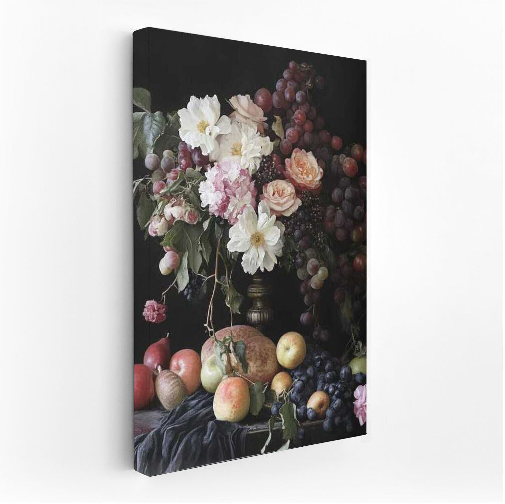 Peonies Sarah Bernhardt and Roses Among Fruit Abundance - Fruits and Flowers 3