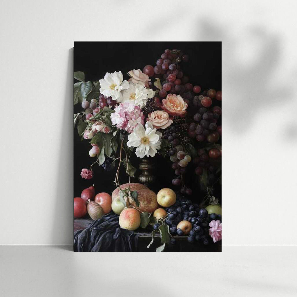 Peonies Sarah Bernhardt and Roses Among Fruit Abundance - Fruits and Flowers 3