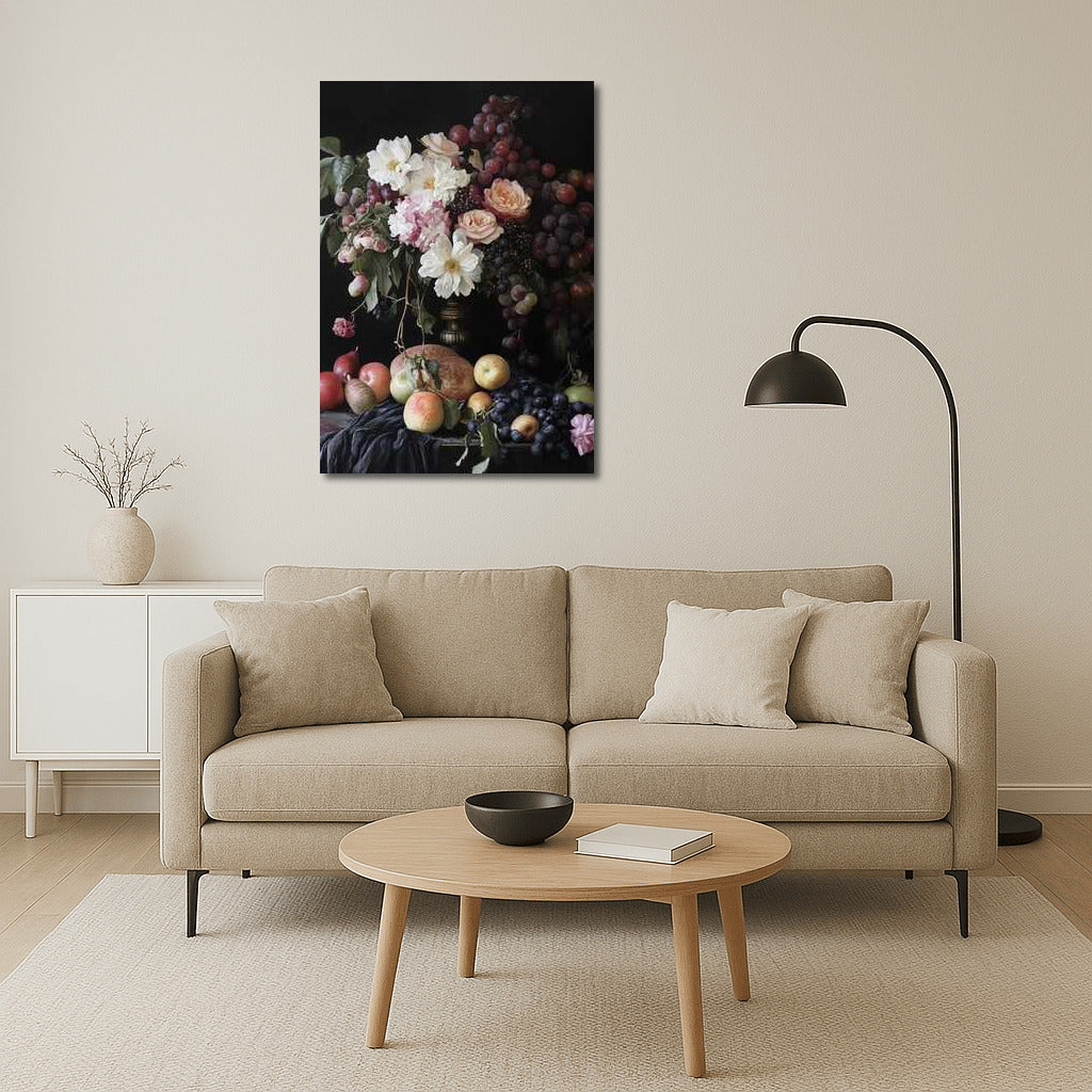 Peonies Sarah Bernhardt and Roses Among Fruit Abundance - Fruits and Flowers 3