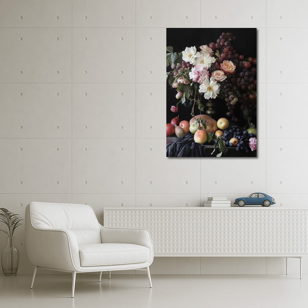 Peonies Sarah Bernhardt and Roses Among Fruit Abundance - Fruits and Flowers 3