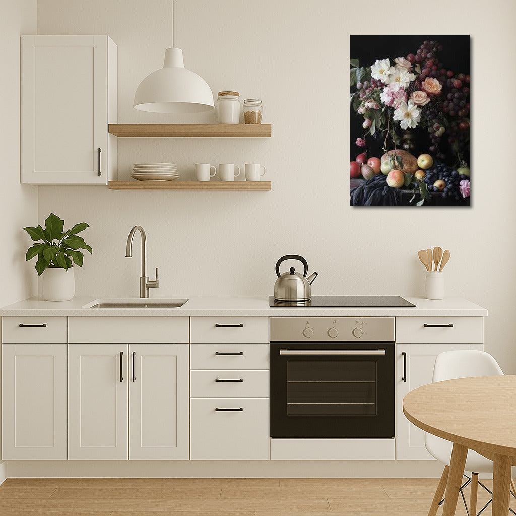 Peonies Sarah Bernhardt and Roses Among Fruit Abundance - Fruits and Flowers 3