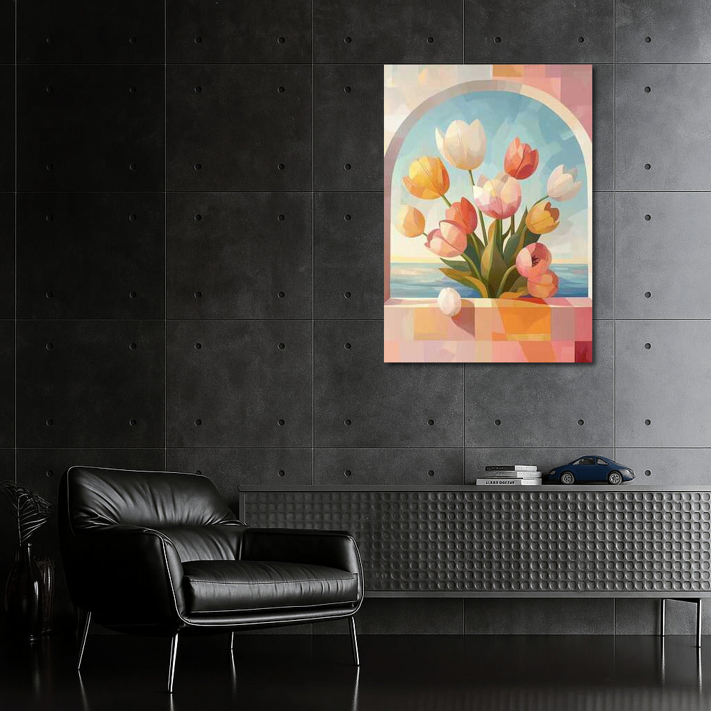 Bright Red Tulips in the Arch: Spring Symphony of Flowers