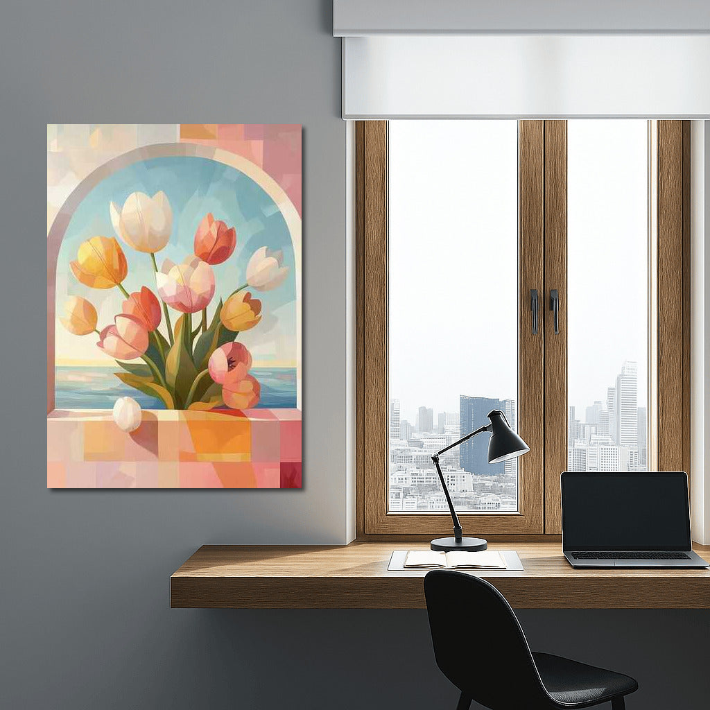 Bright Red Tulips in the Arch: Spring Symphony of Flowers