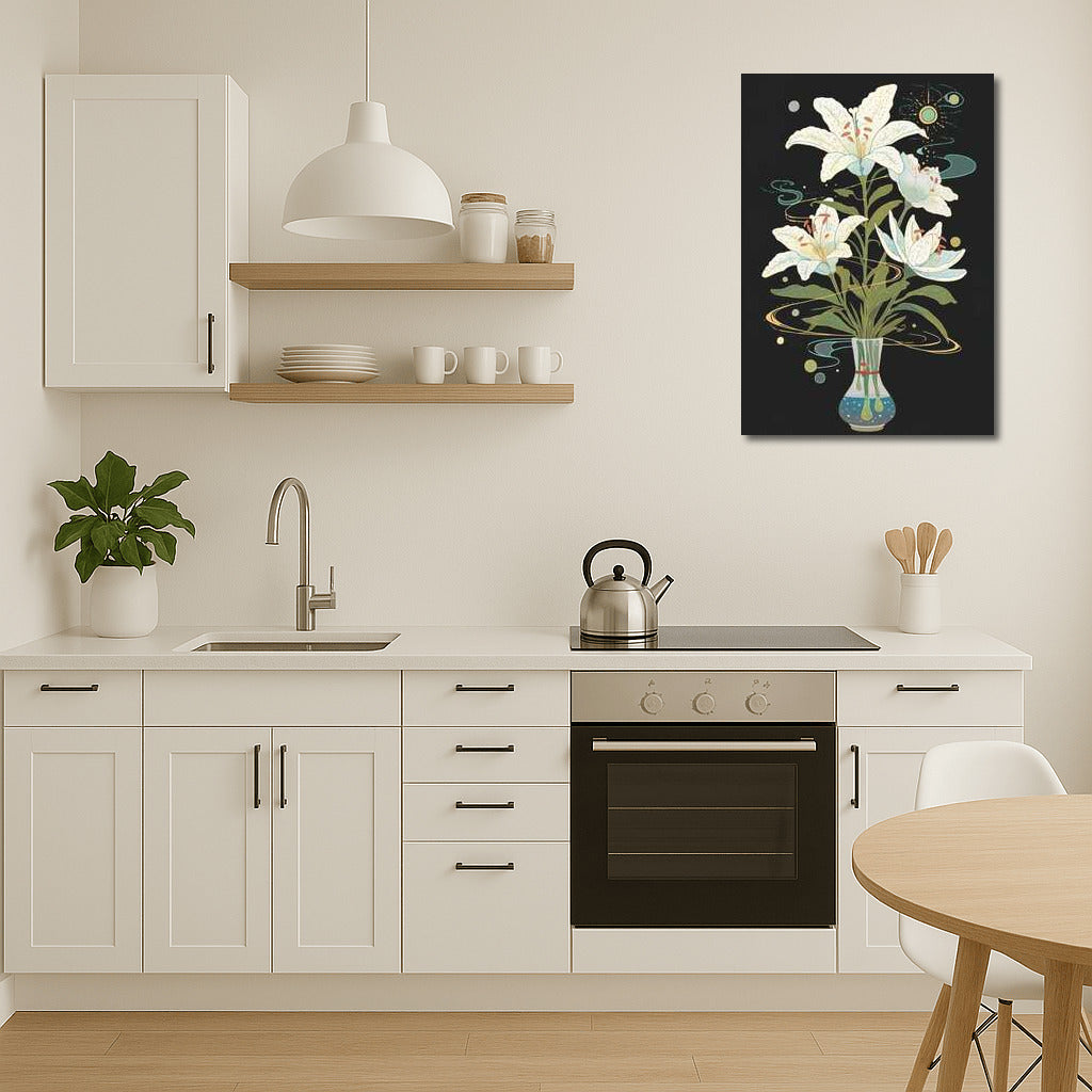 Snow White Lilies in Futuristic Vase 3: Elegance and Style