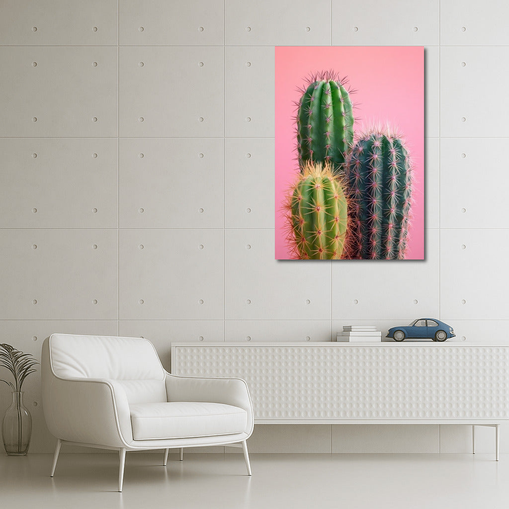 Cactus Bloom on Pink Background: Exotic Interior Decor