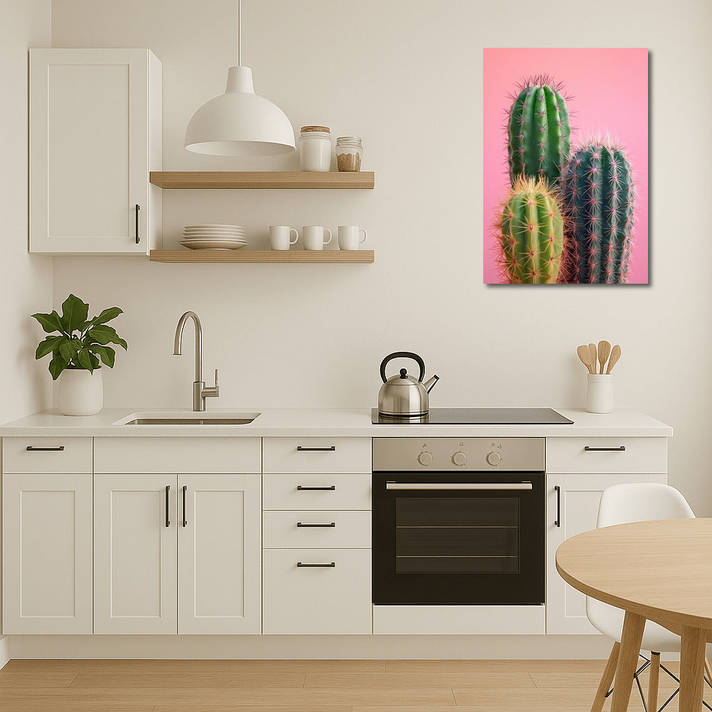 Cactus Bloom on Pink Background: Exotic Interior Decor