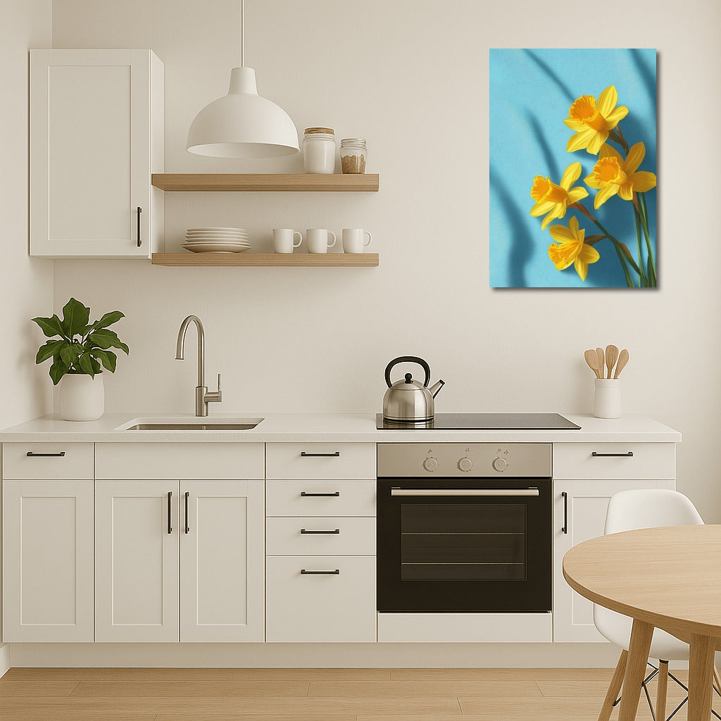 Sunny Daffodils on a Blue Background: Bright Flowers for the Interior