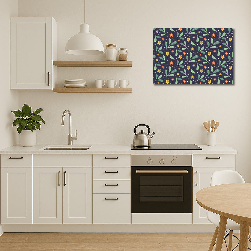 Orange Gerberas on Blue Background: Floral Wall Decoration for Cozy Interior