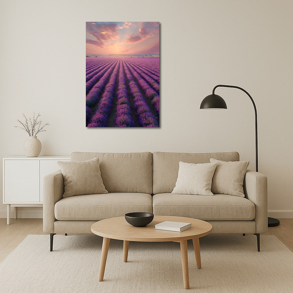 Lavender Sunset: Field of Flowers for Tranquility and Comfort