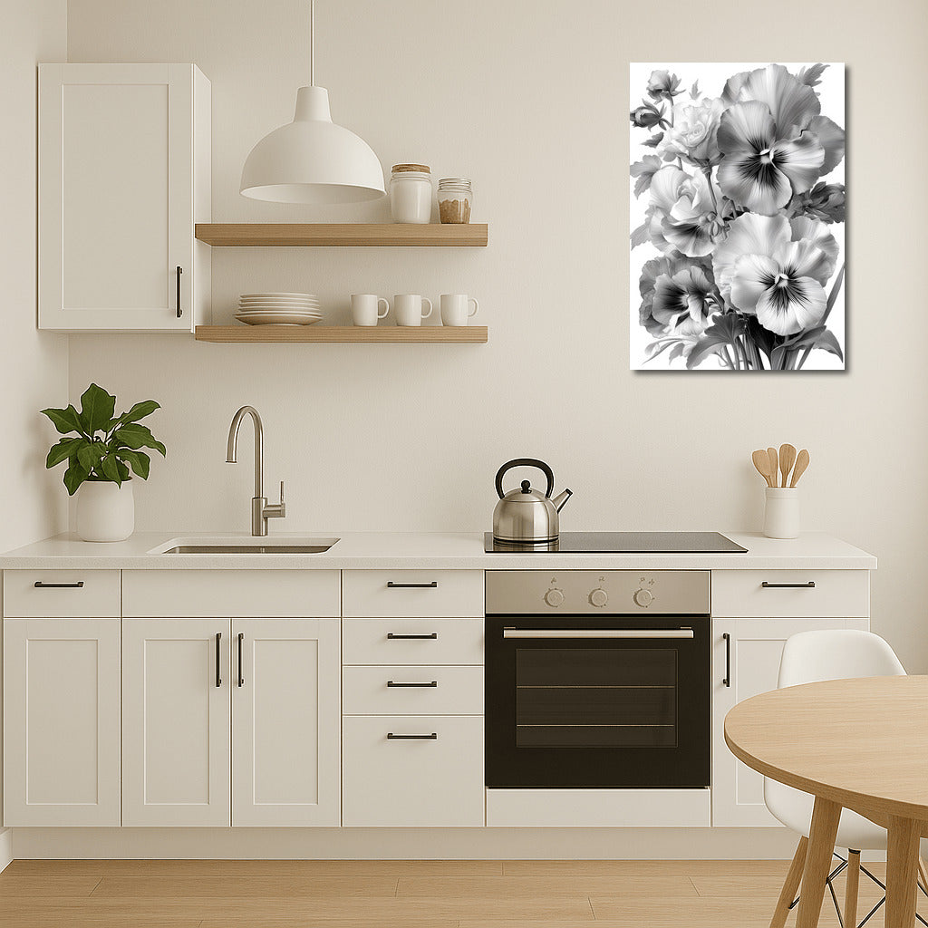 Delicate Pansies: Black and White Floral Masterpiece for Interior