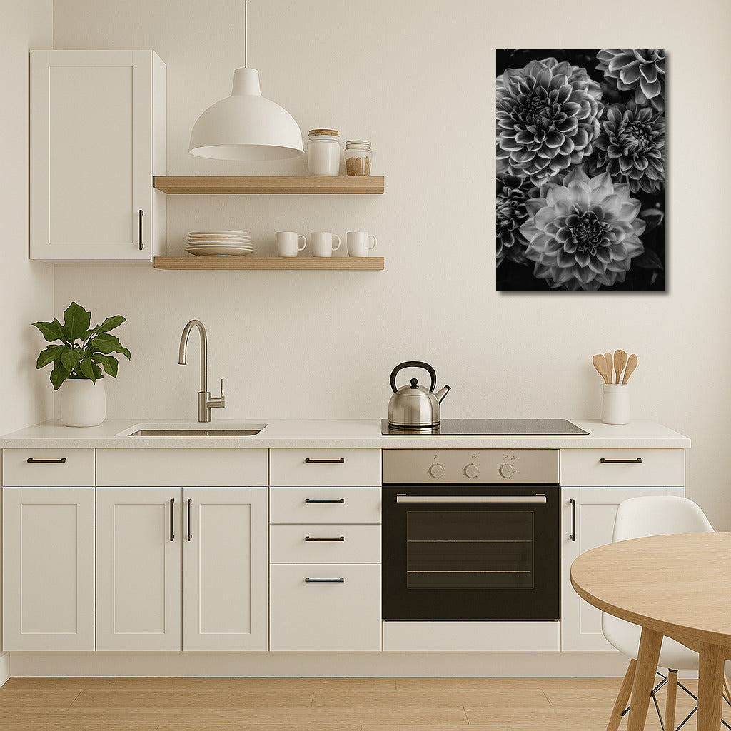 Elegant Dahlias: Black and White Floral Masterpiece for Interior