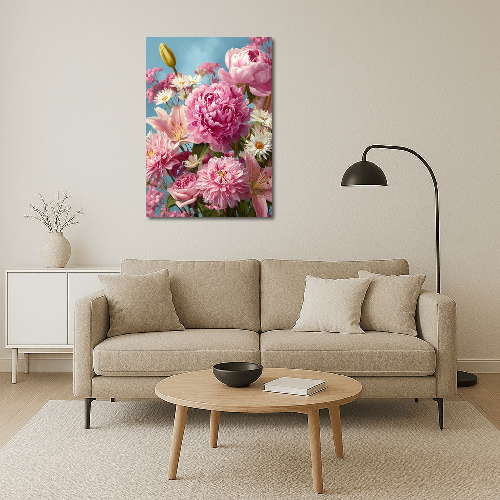 Floral Symphony: Sarah Bernhardt Peonies, Lilies and Daisies