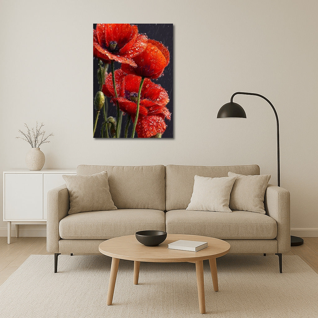 Poppy Charm: Red Poppy in Raindrops for Comfort and Harmony