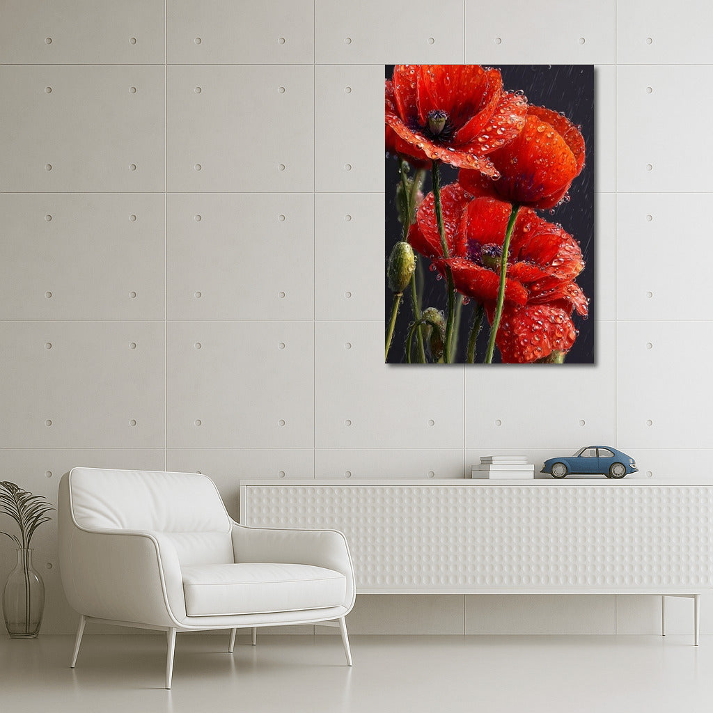 Poppy Charm: Red Poppy in Raindrops for Comfort and Harmony