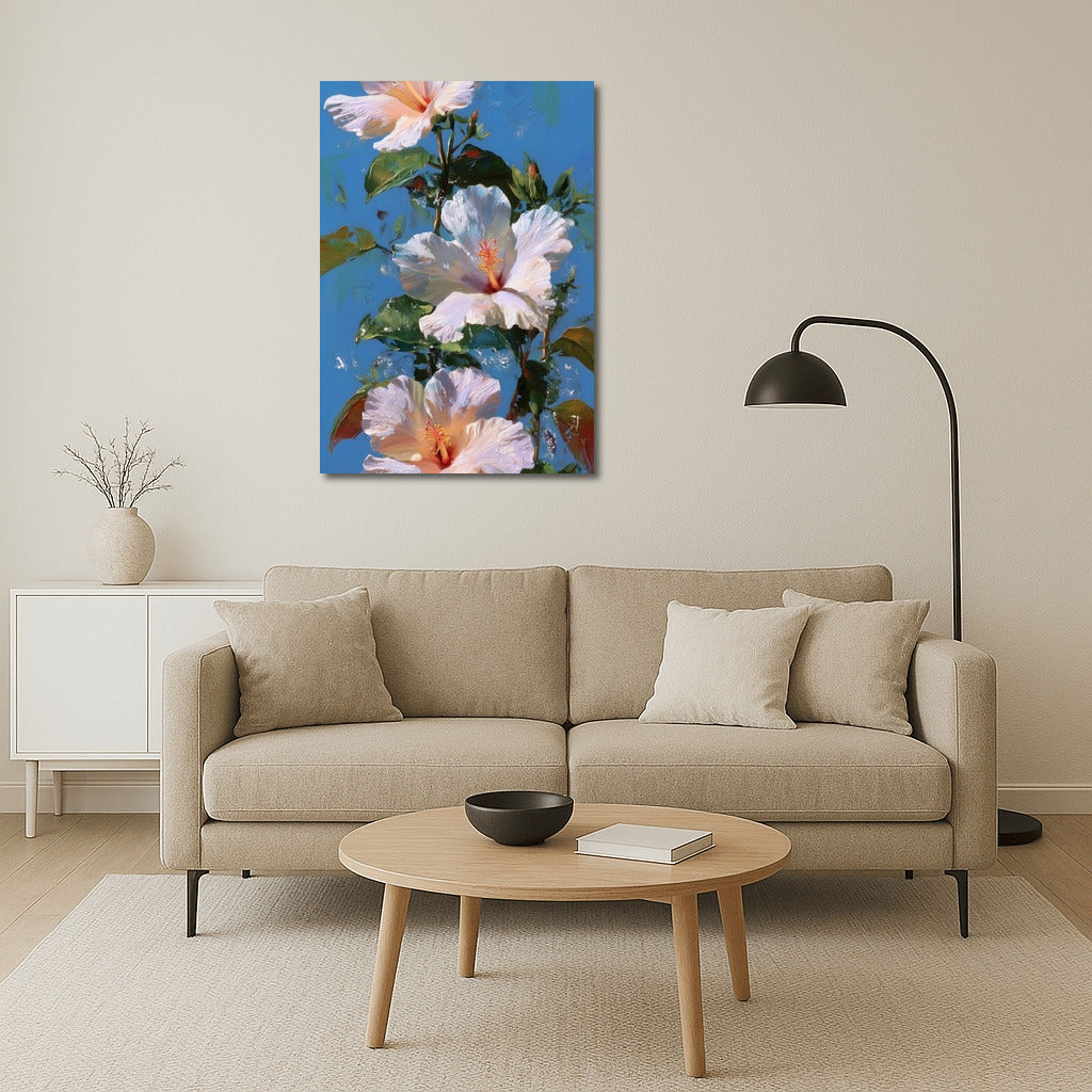 White Hippeastrum: Floral Freshness on a Blue Background