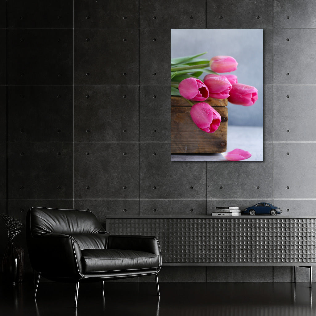 Delicate Pink Tulips on Grey Sky: Nature's Magic