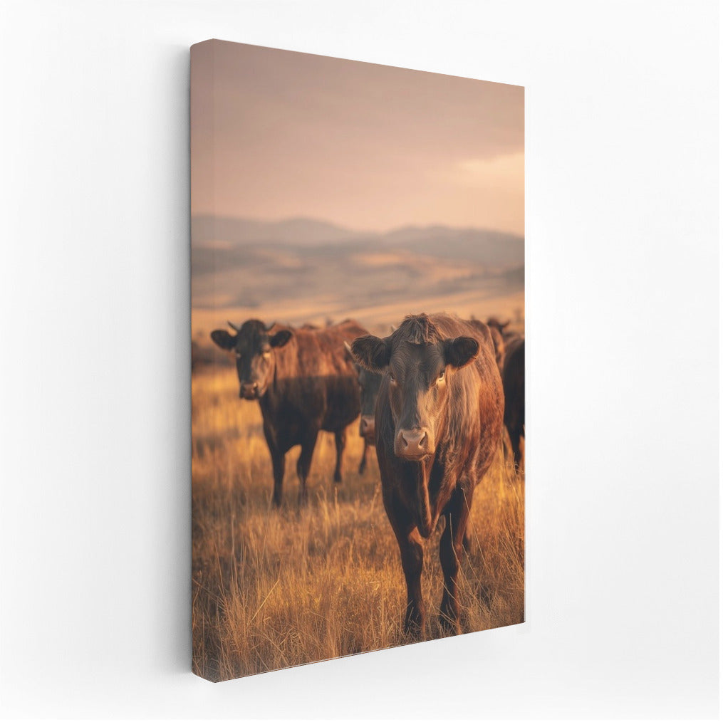 Graceful Cows in Golden Fields: Rural Idyll for Comfort