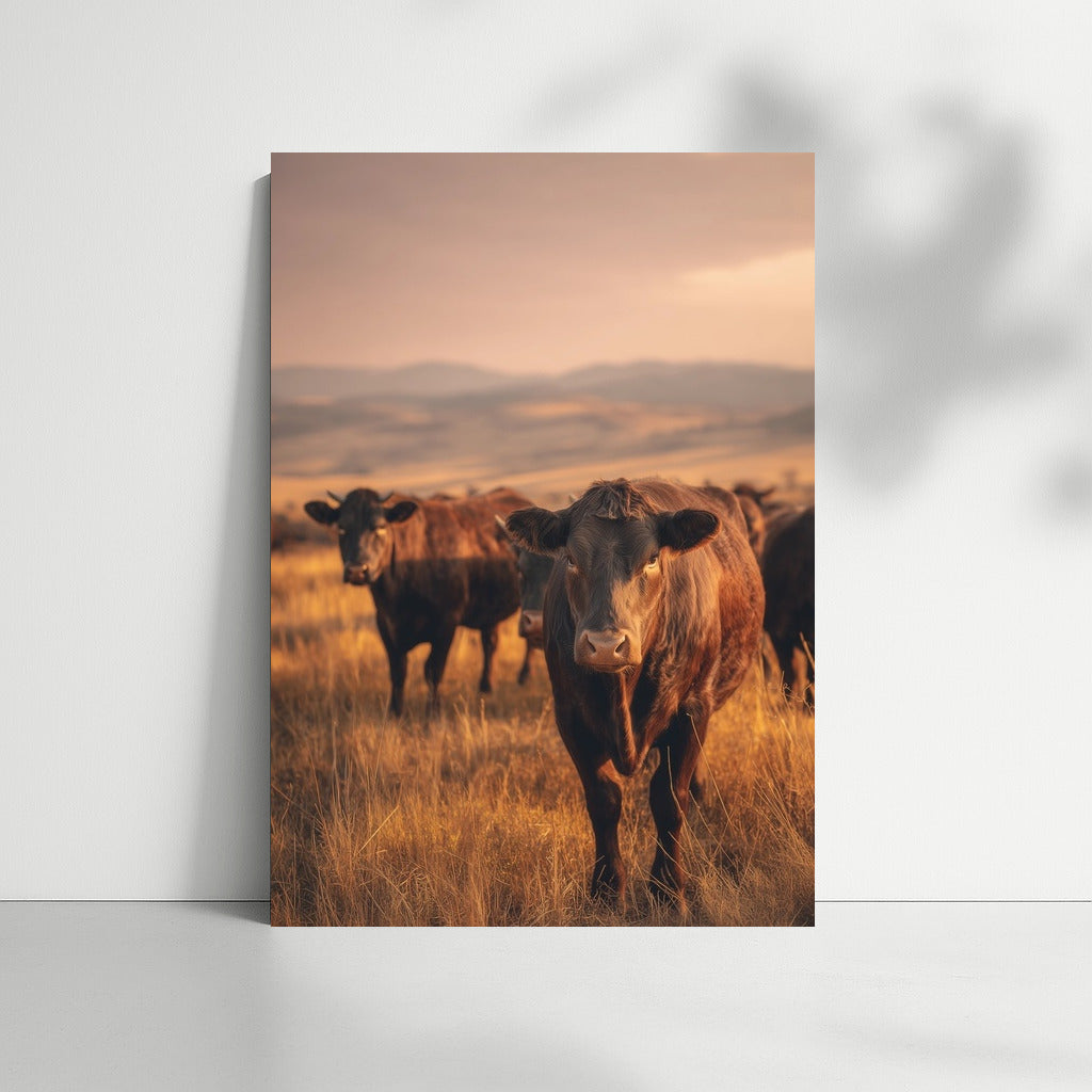 Graceful Cows in Golden Fields: Rural Idyll for Comfort