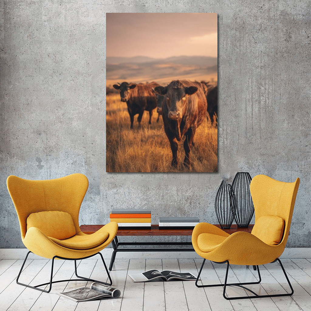 Graceful Cows in Golden Fields: Rural Idyll for Comfort