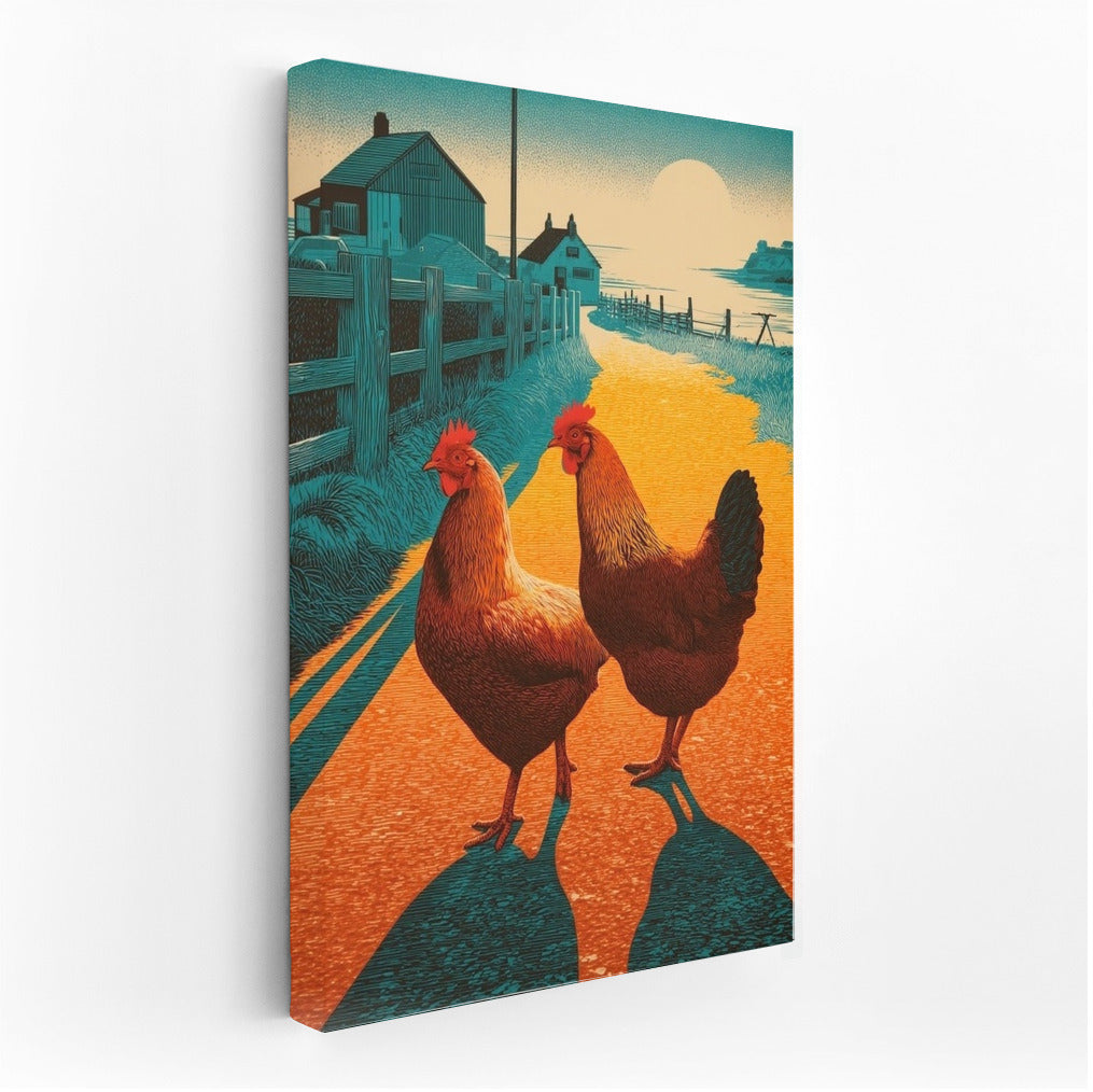 Roosters at Sunset: Country Idyll