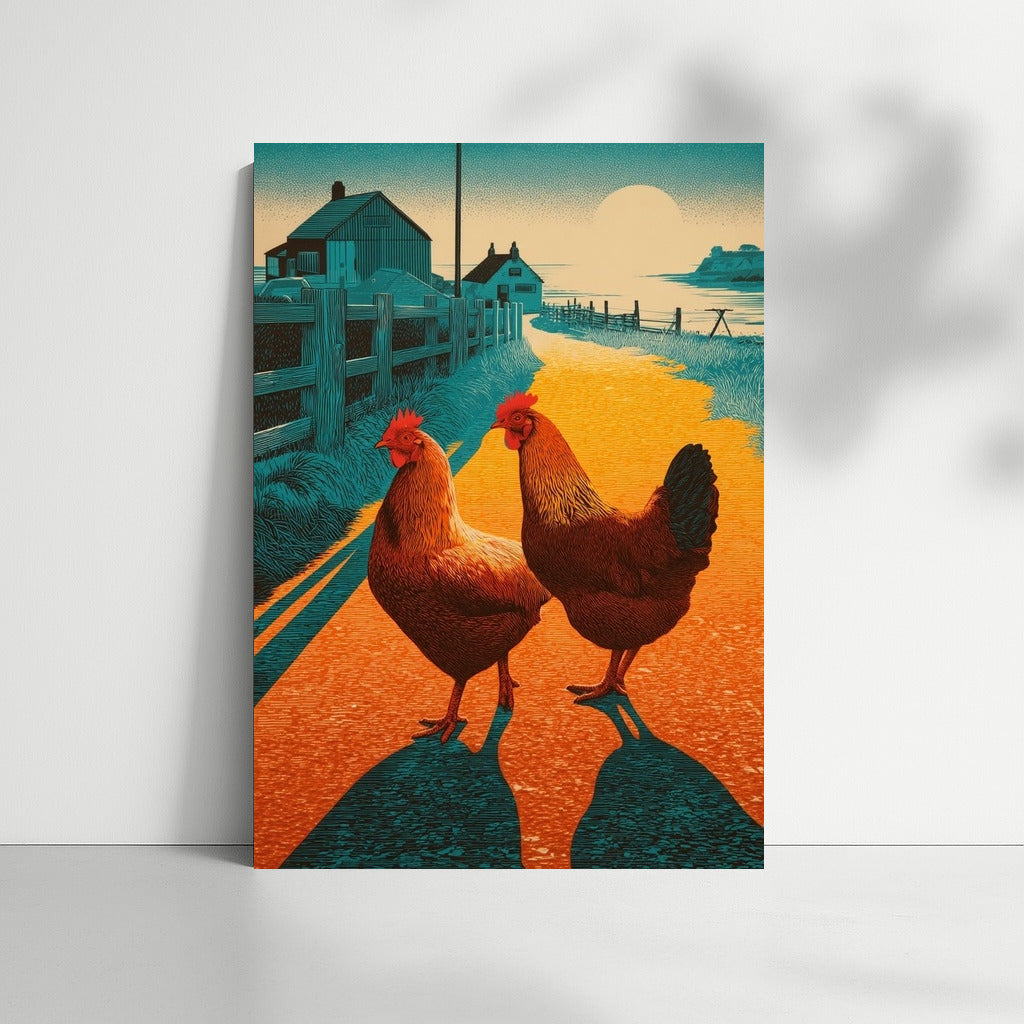 Roosters at Sunset: Country Idyll