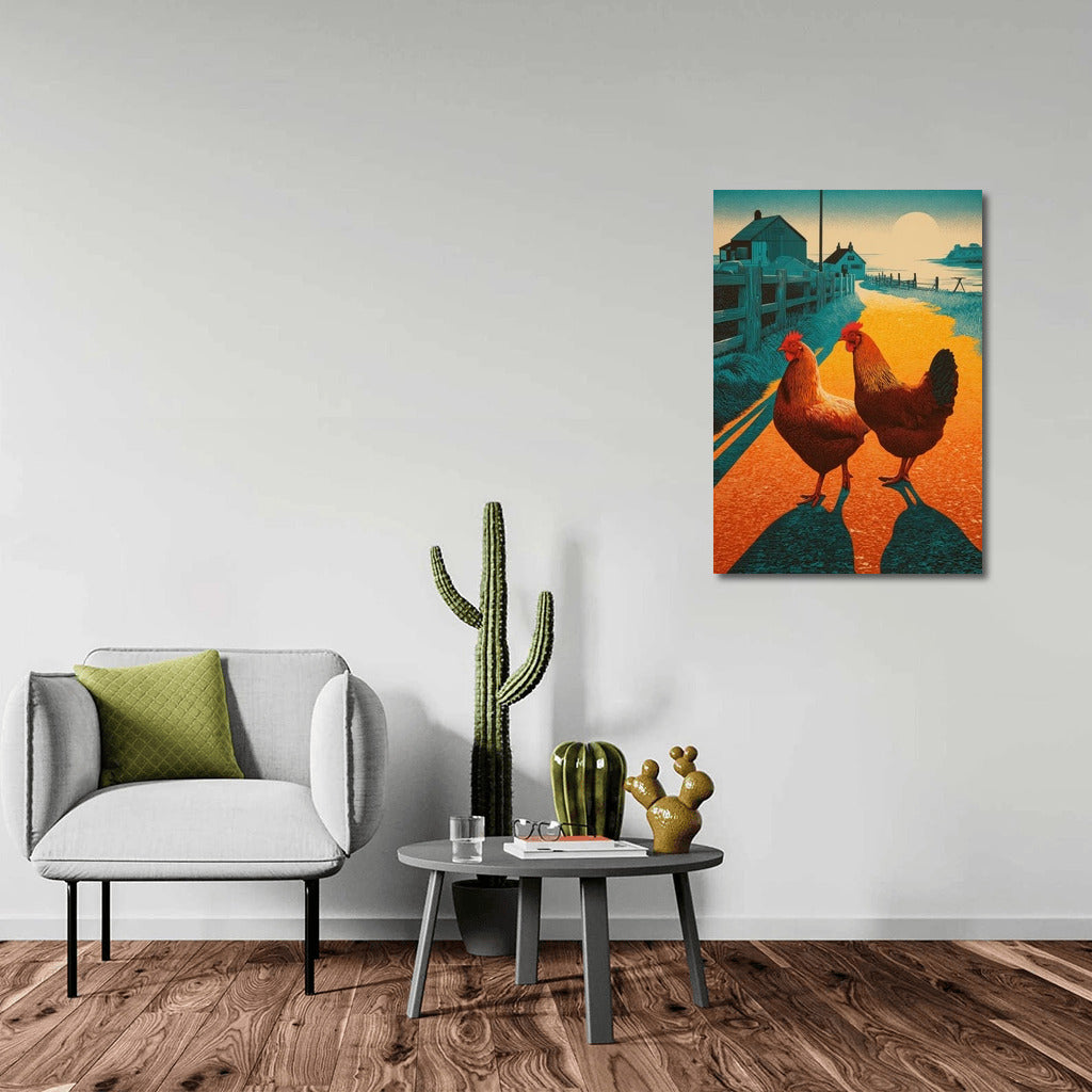 Roosters at Sunset: Country Idyll