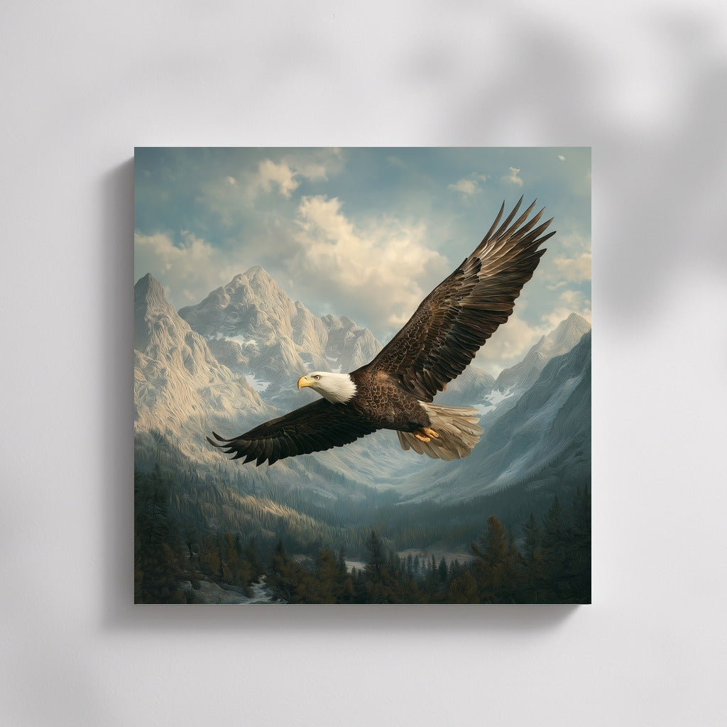 Proud Eagle in Flight over Majestic Mountains