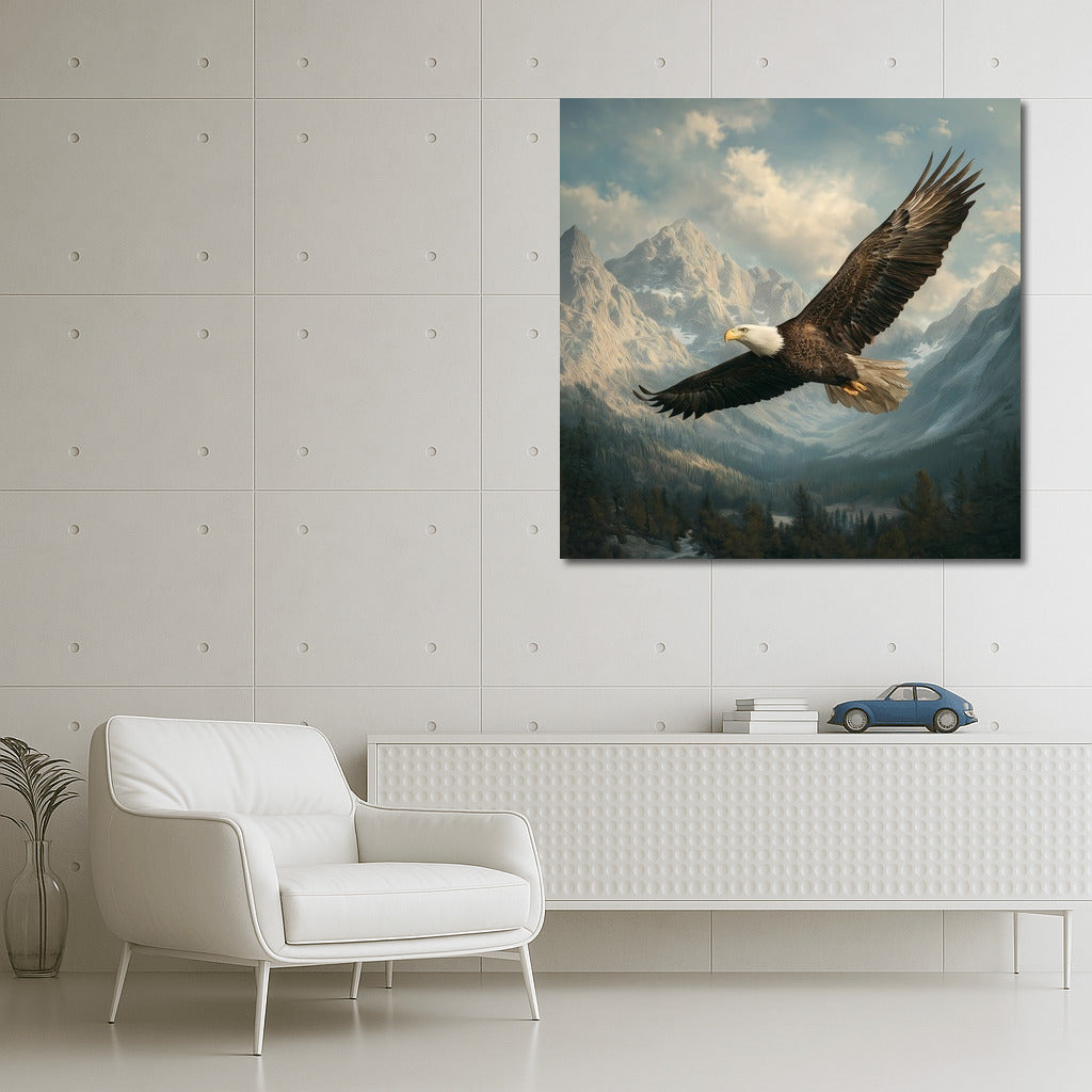 Proud Eagle in Flight over Majestic Mountains