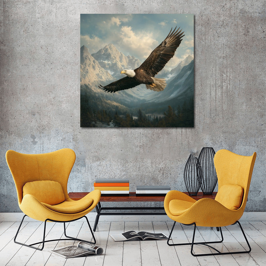 Proud Eagle in Flight over Majestic Mountains