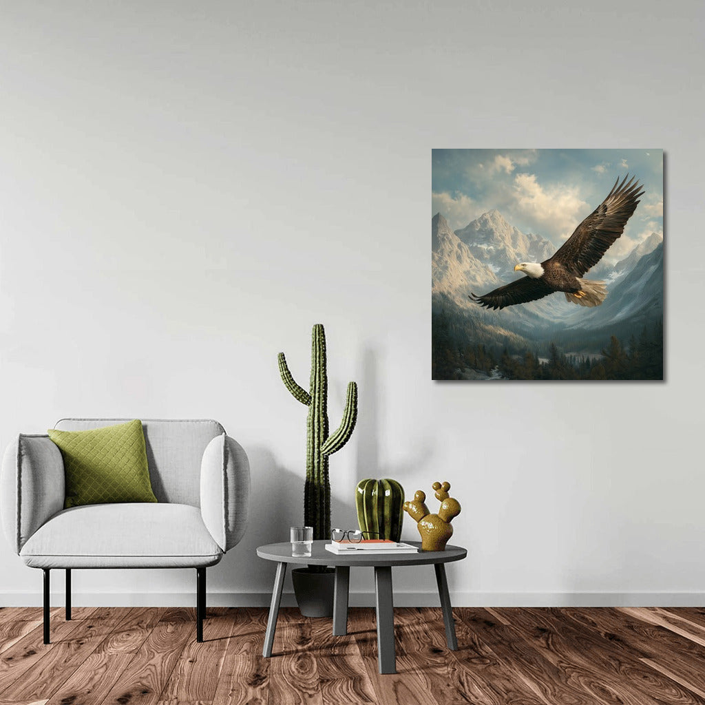 Proud Eagle in Flight over Majestic Mountains