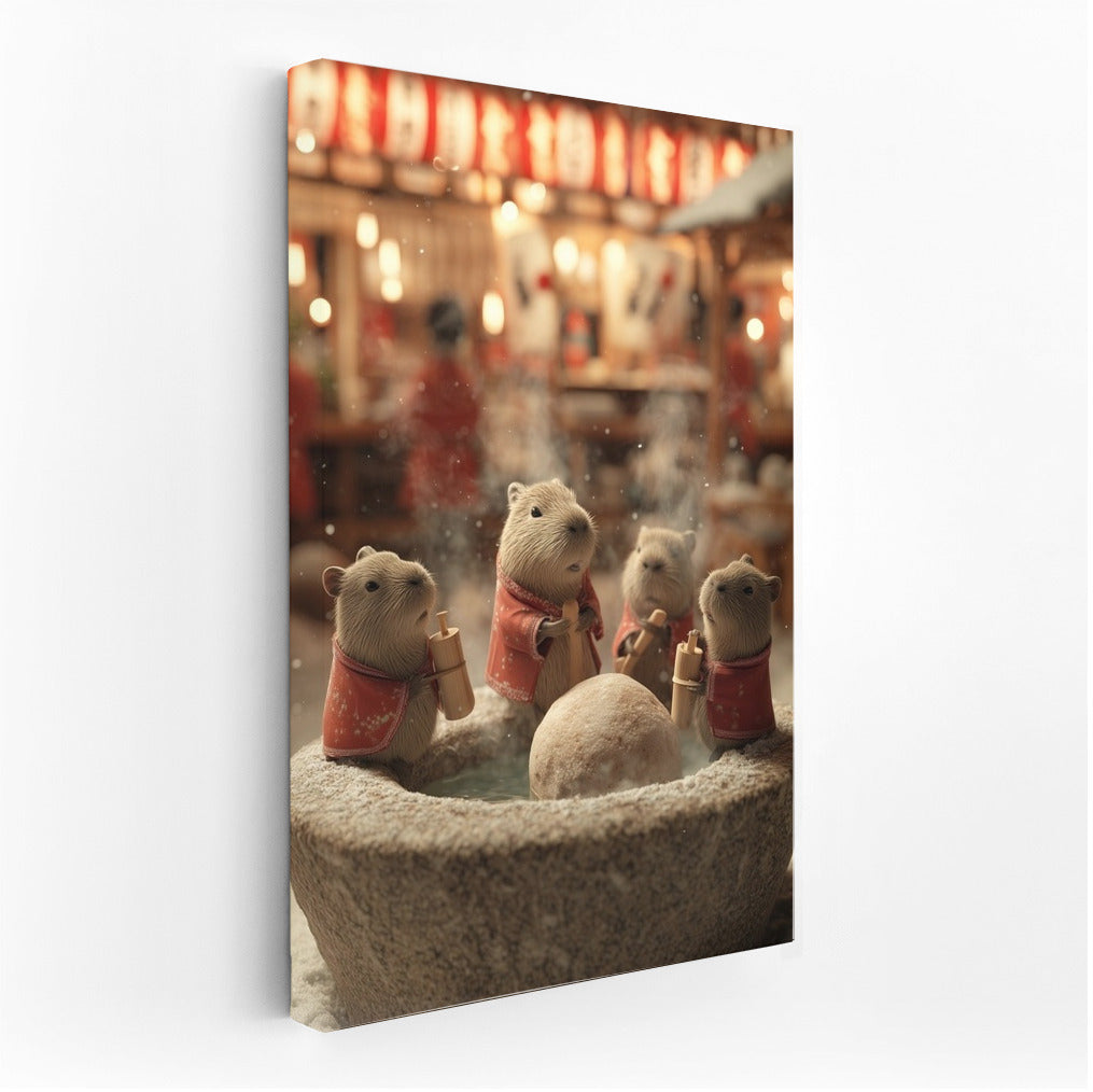 Winter Idyll: Capybaras in Kimonos in the Japanese Garden