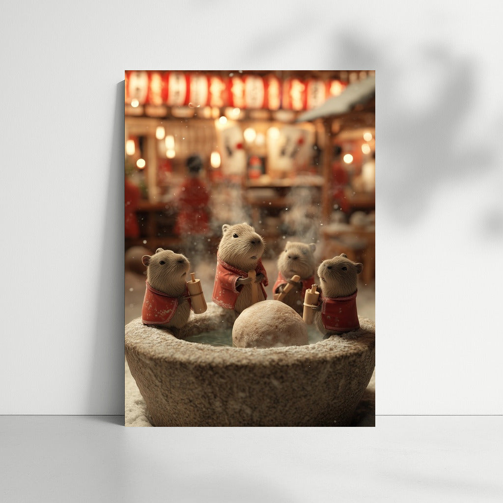 Winter Idyll: Capybaras in Kimonos in the Japanese Garden
