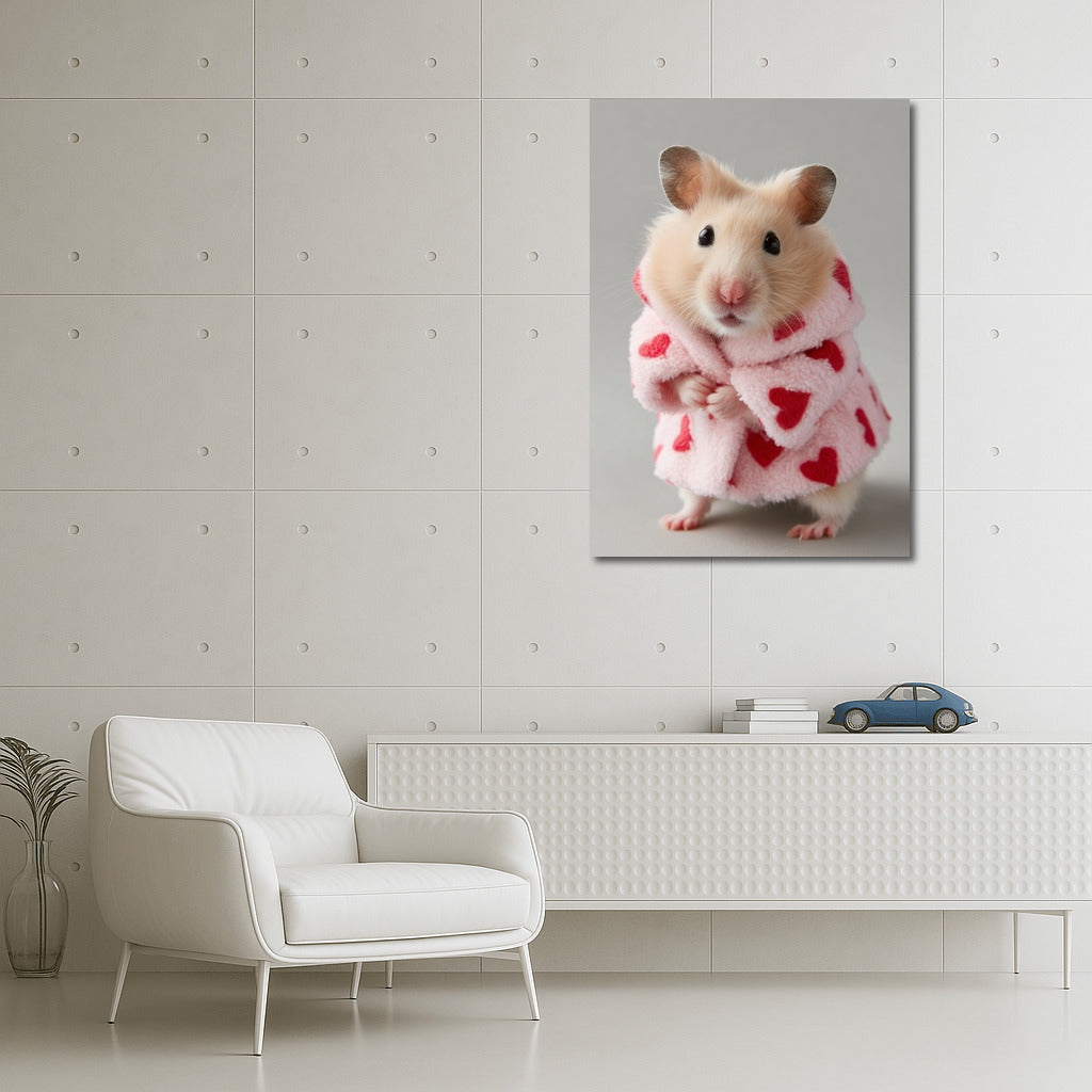 Fashionable Hamster in a Coat with Hearts for the Interior