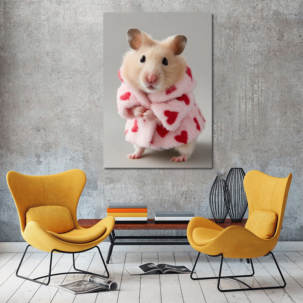 Fashionable Hamster in a Coat with Hearts for the Interior