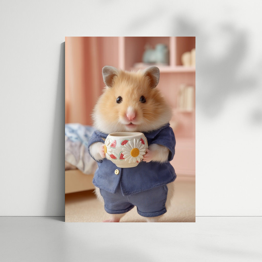Stylish Hamster with Cup: Cozy Home Decor