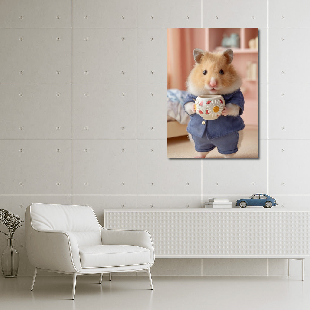 Stylish Hamster with Cup: Cozy Home Decor