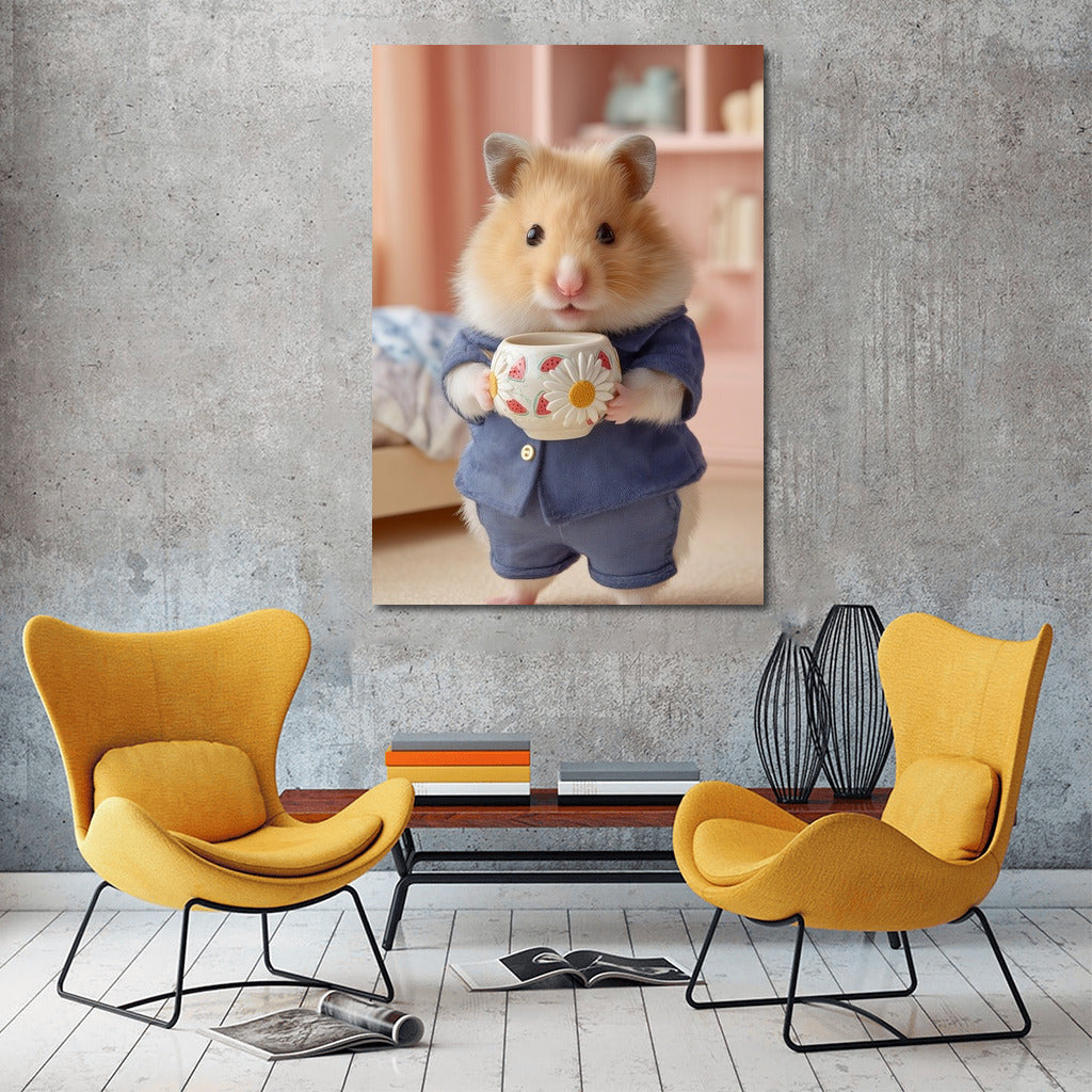 Stylish Hamster with Cup: Cozy Home Decor
