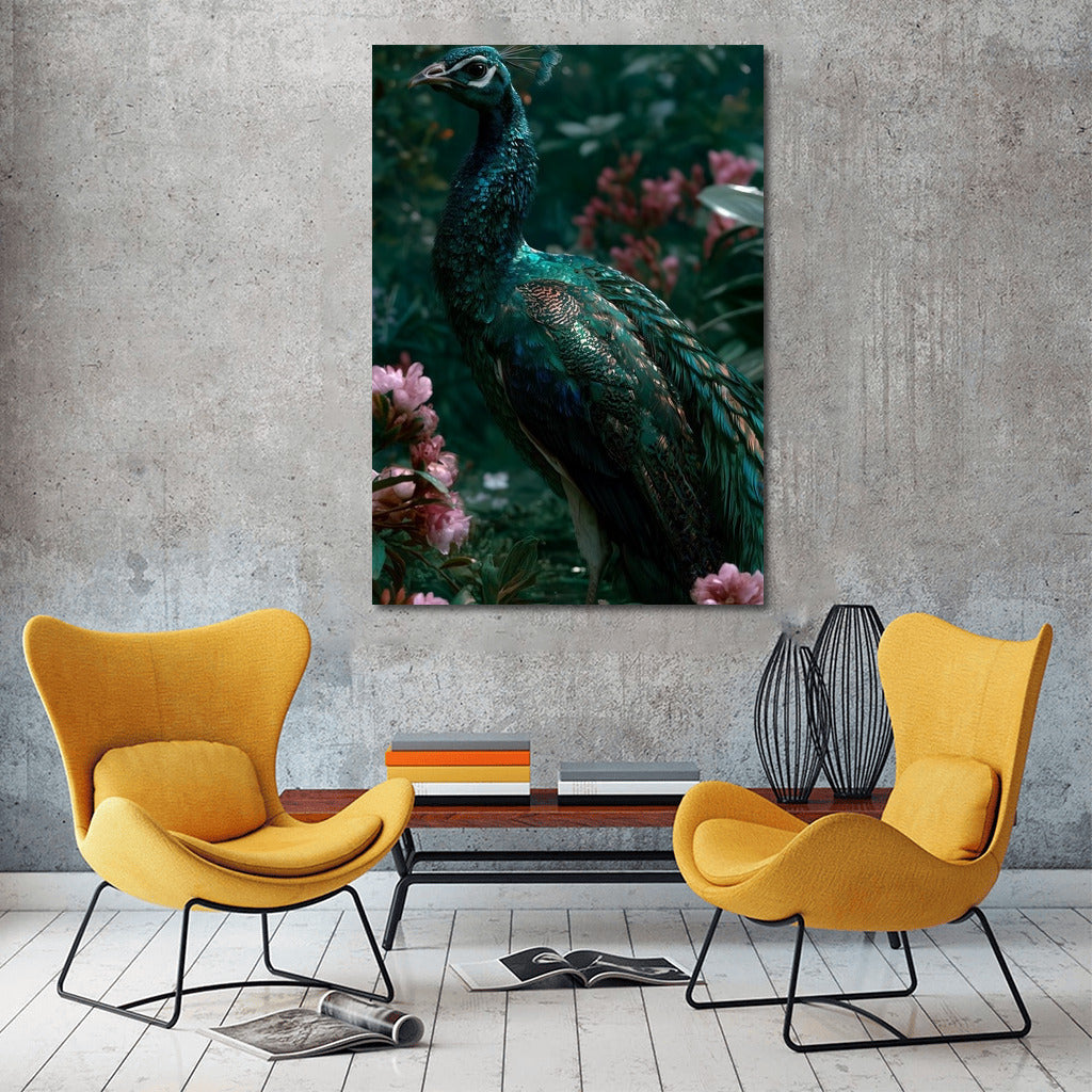 Royal Peacock Amongst a Blooming Garden: Elegance of Nature for Your Interior
