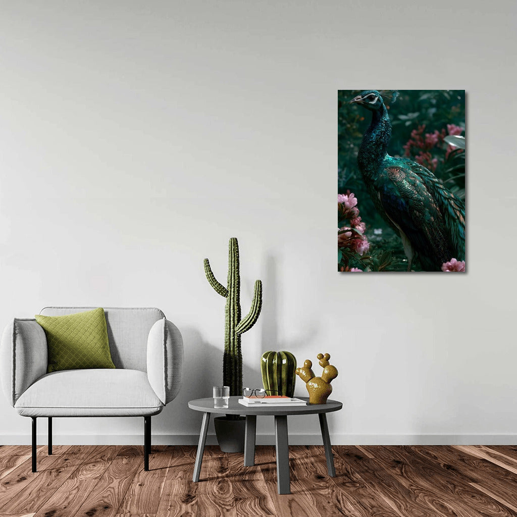 Royal Peacock Amongst a Blooming Garden: Elegance of Nature for Your Interior